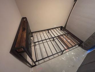Full Size Bed Frame with Headboard & Built-In Charger
