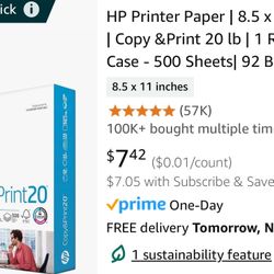 HP Printer Paper | 8.5 x 11 Paper | Copy &Print 20 lb | 1 Ream Case - 500 Sheets| 92 Bright | Made in USA