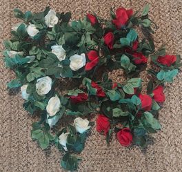ARTIFICIAL RED & WHITE ROSE GARLAND SET FOR $10 ( 88" LONG EACH ONE )