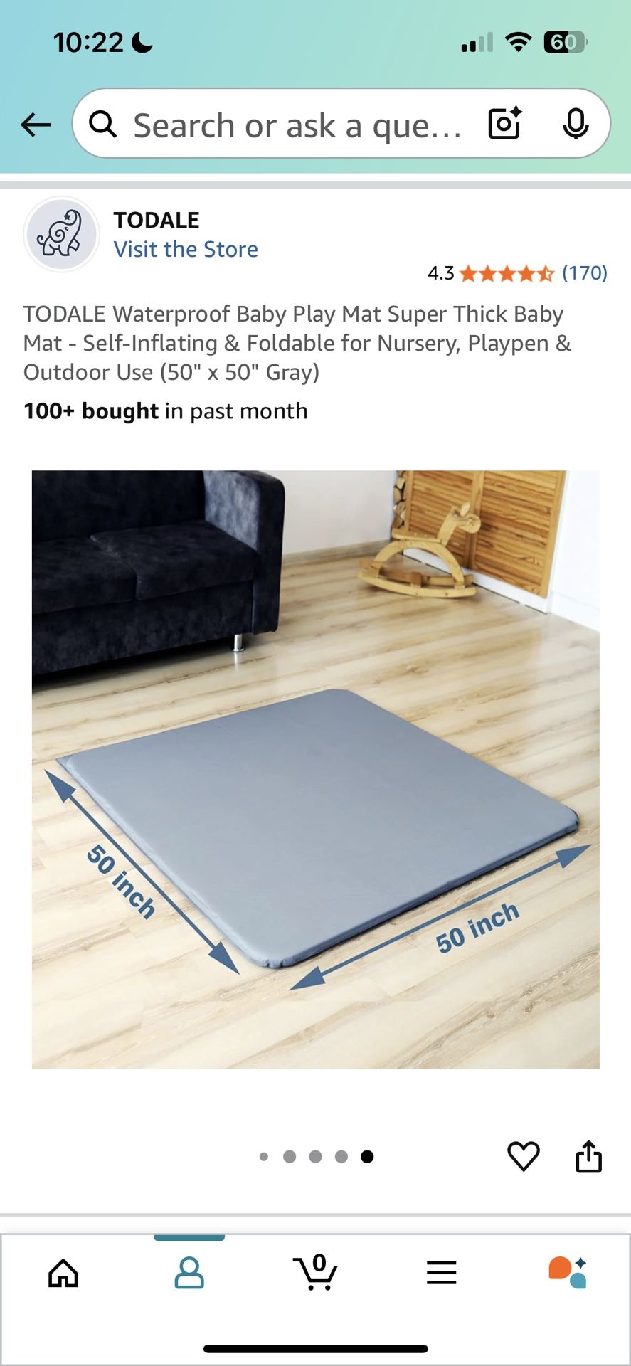 Waterproof Baby Play Mat 50”x50”