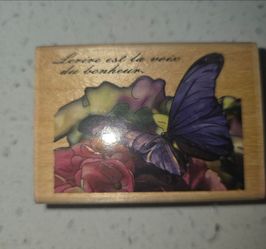 Butterfly Floral French Quote Rubber Stamp