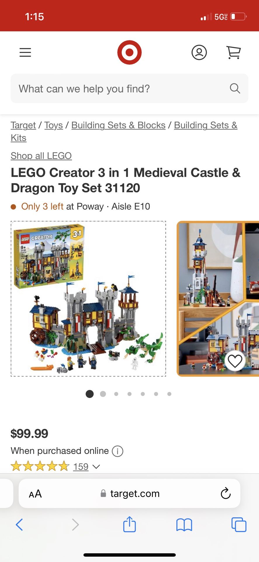 LEGO Creator Medieval Castle And Dragon Set