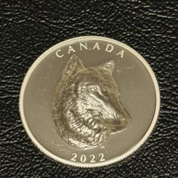 Canada High Relief $25 Coin, 99.99% Silver TIMBER WOLF 2022 BU