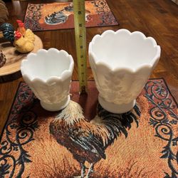 Vintage Westmoreland Milk Glass Grapes & Leaf Jardiniere Planters Paneled Footed