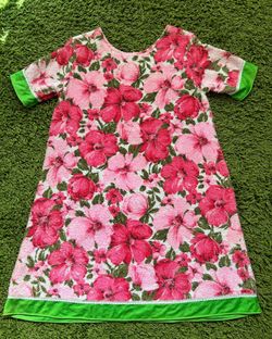 Vintage Mid Century Girls Terry Cloth Floral Dress