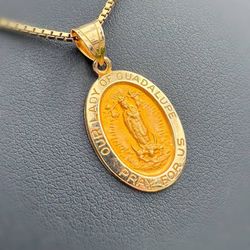 14k solid yellow gold Lady Of Guadalupe oval bezel Pendant charm