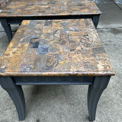 Coffee And End Table With Faux Marble Top 