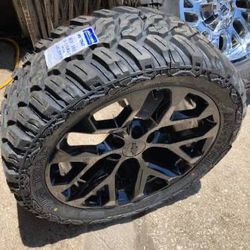 New 22” Black Chevy Rims And 33x12.50R22 Tires Wheels Silverado Sierra Tahoe Yukon 22 GMC Rims Rines Negros Con Llantas Nuevas OEM stock factory Origi