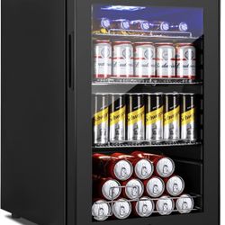 27-96 Beverage Refrigerator and Cooler Freestanding, 96 Cans Mini Fridge with glass door and Lock, Small Drink Fridge 