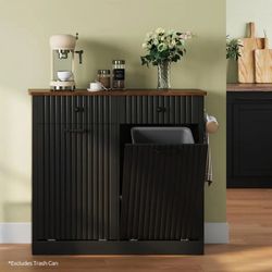 double tilt-out wooden trash and recycling cabinet