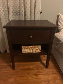 Dark Wood Nightstand with Drawer and Shelf