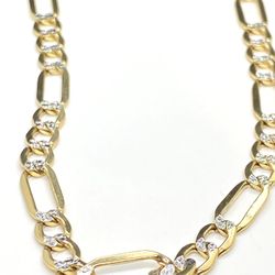 14k Oro Amarillo Linda Cadena Solido Adiamantada 