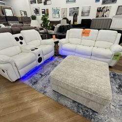 All White Leather Sofa, Loveseat