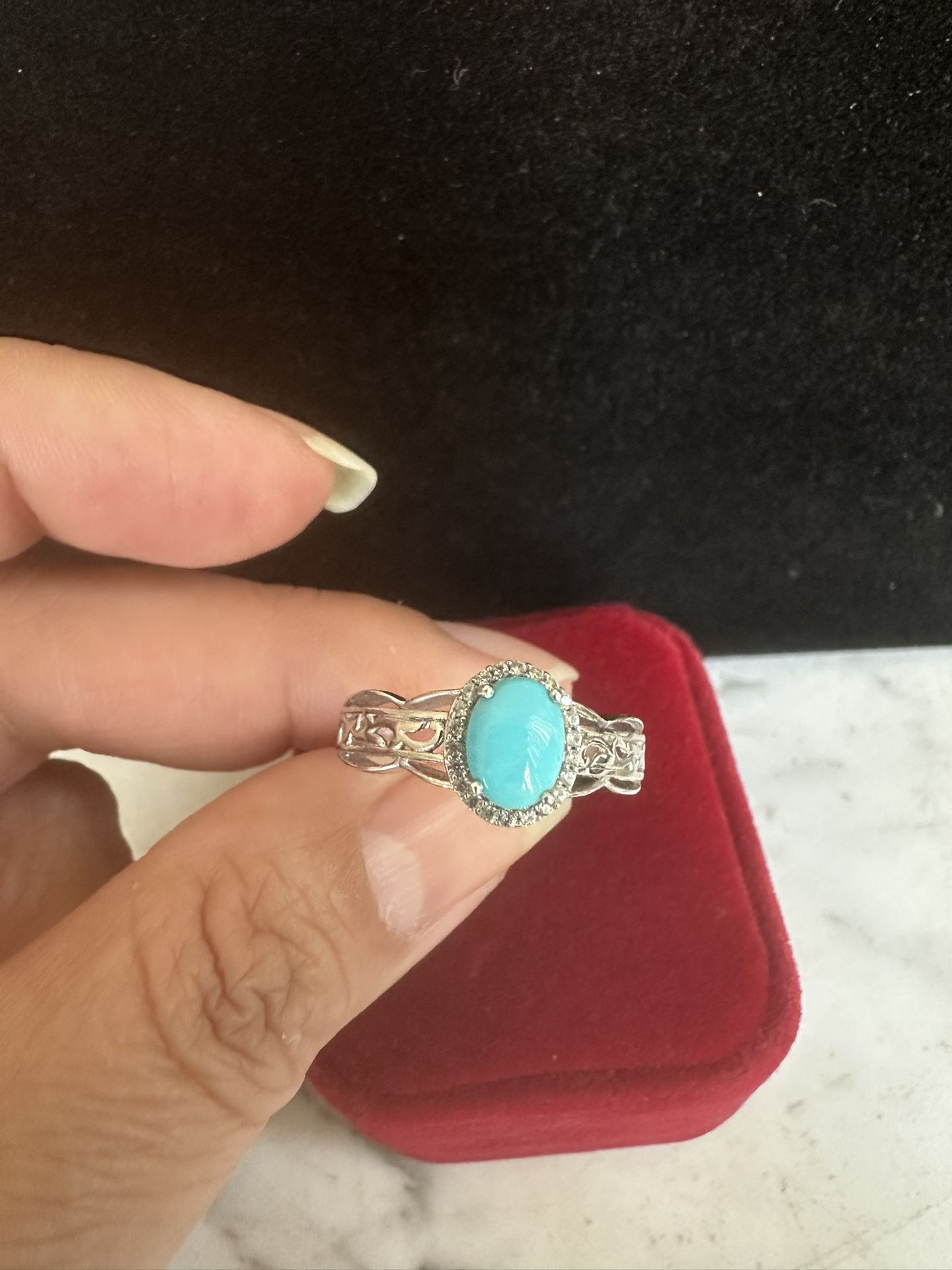 925 Sterling Silver W/ Genuine Turquoise And Genuine Topaz Ring, Size 8 , Designer Piece , Hallmarked D’Joy 925, Gorgeous Ring