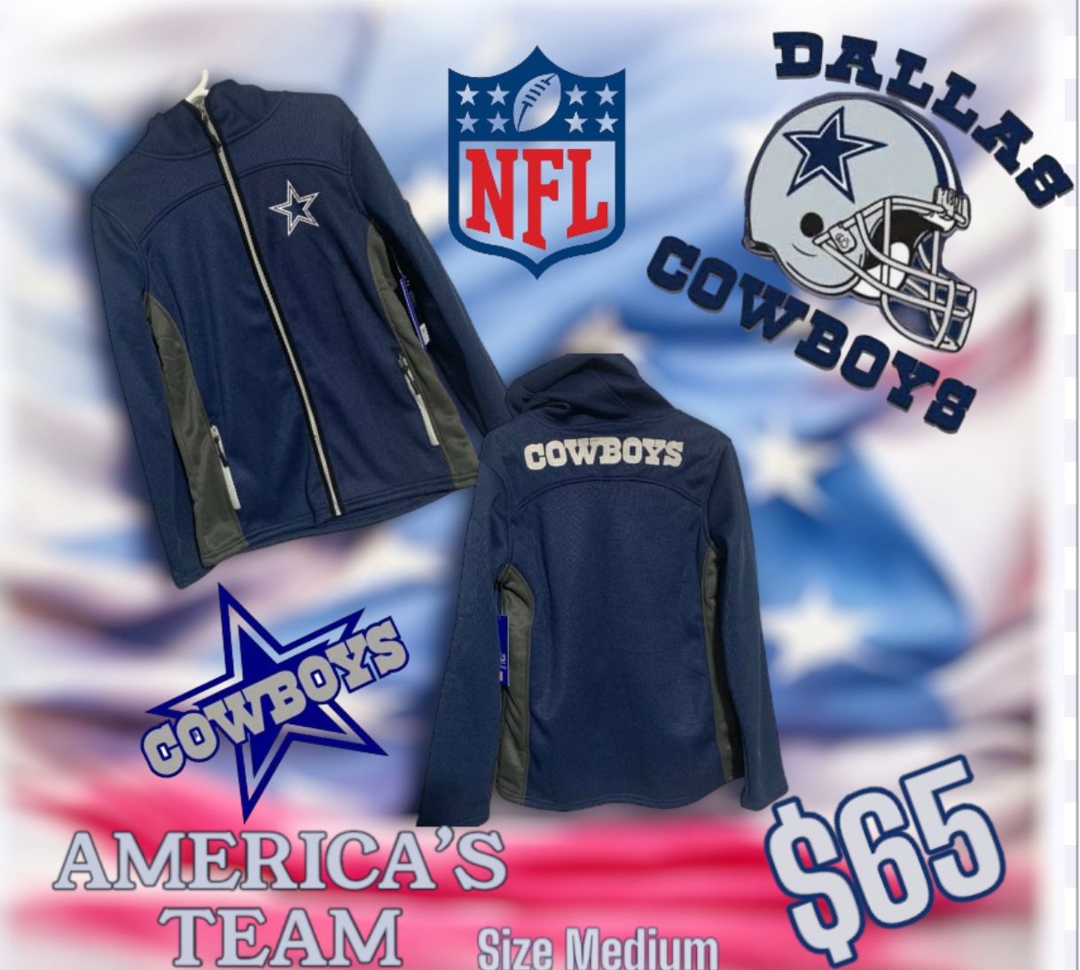 New Men’s NFL Dallas Cowboys Full-Zip Jacket with Hood (Navy/Silver) Size Medium Men’s Dallas Cowboys NFL ULTRA GAME Full-Zip Hoodie Navy Size M, Sh