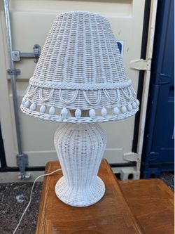 White Wicker Lamp 14"