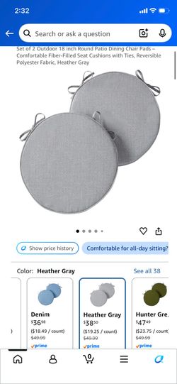 4 like new chairs cushions gray color 18”x 2”