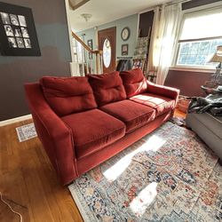 Red Three Seater Couch And High Back Multi Color Chair