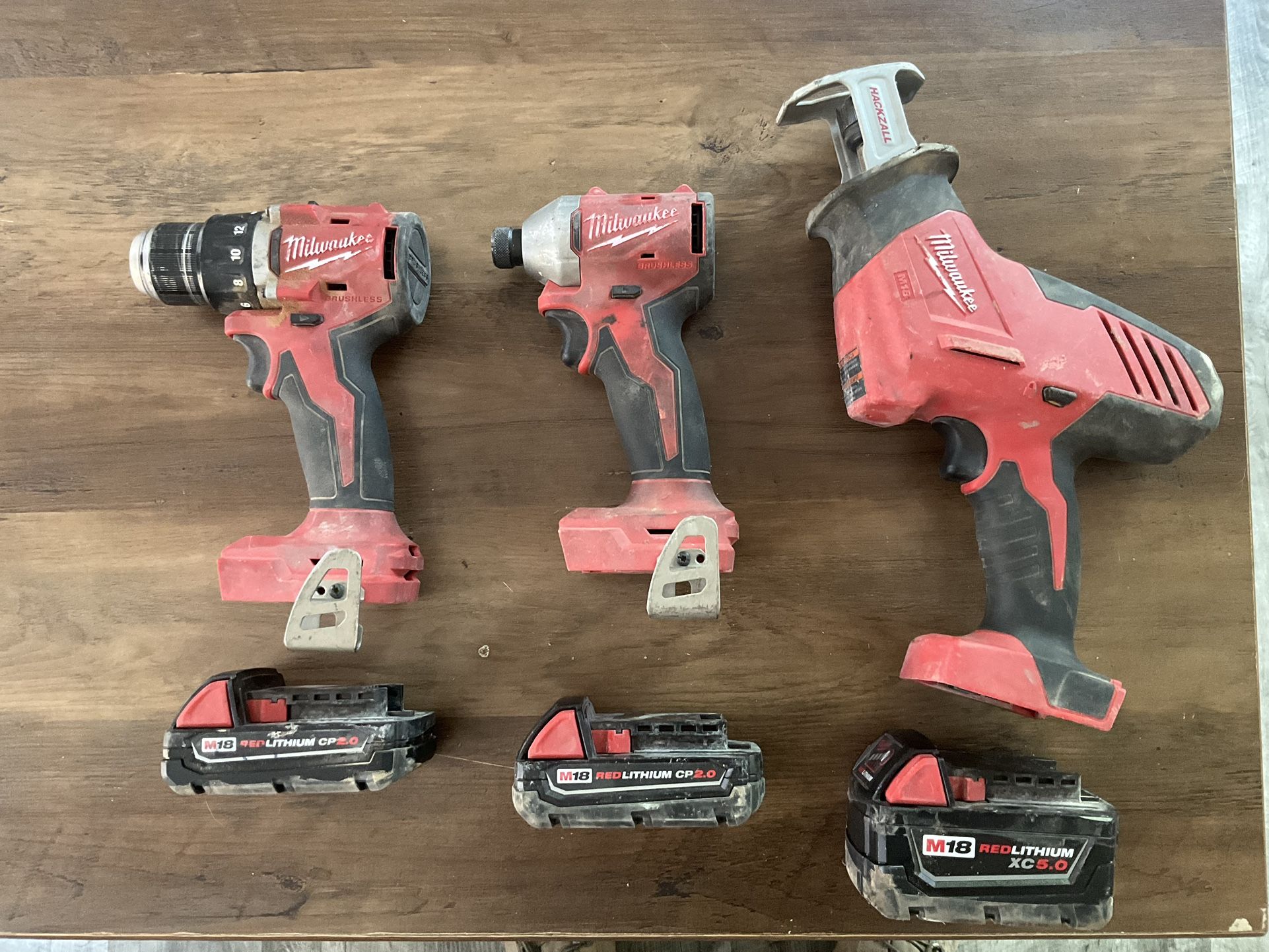 Milwaukee Drill Impact And Hackzall With 3 Batteries