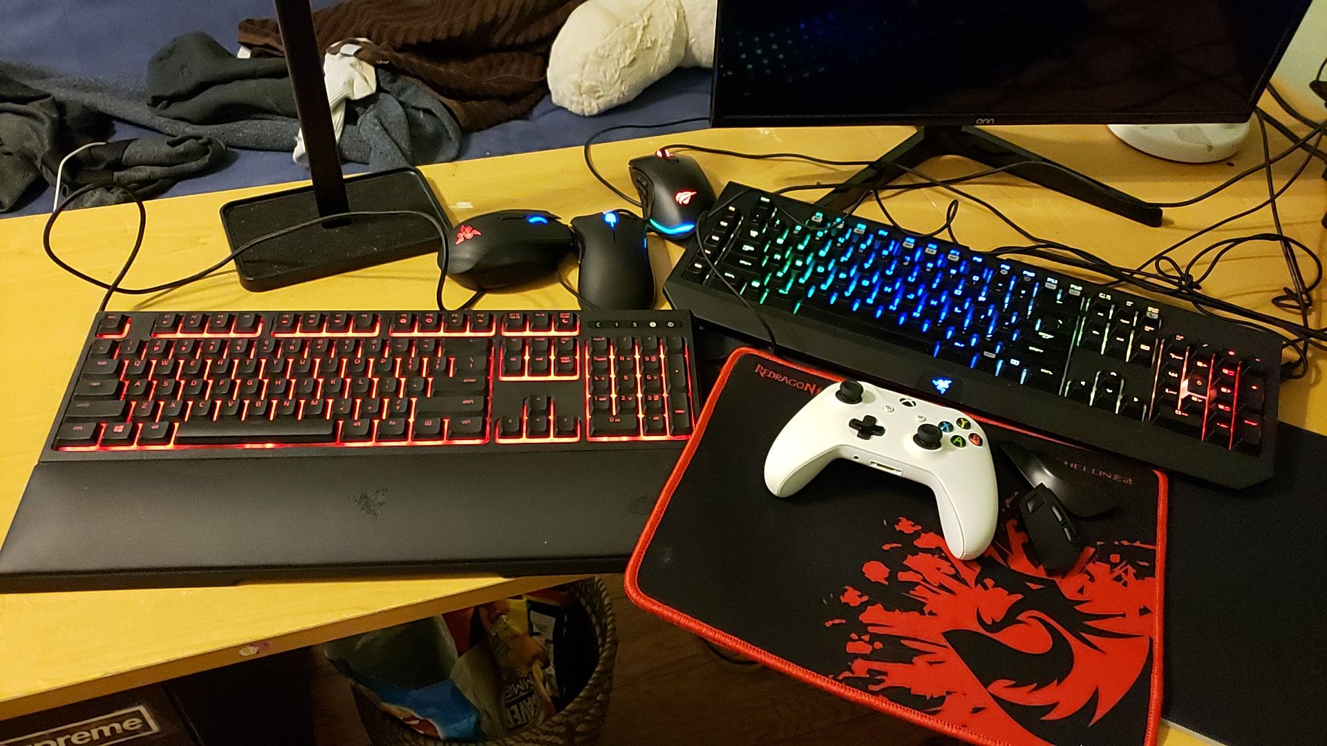 Gaming keyboards, mice, xbox controller, mic