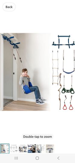 Gym1 6-Piece Doorway Gym Indoor Playground - 6-Piece, Blue - Indoor Playset with Sensory Swing, Pull-Up Bar & Rings, Trapeze, Ladder & Knotted