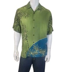 NWT Tommy Bahama Hawaiian Mens Size M Camp Silk Bamboo Eclipse Silk Green Shirt $110

