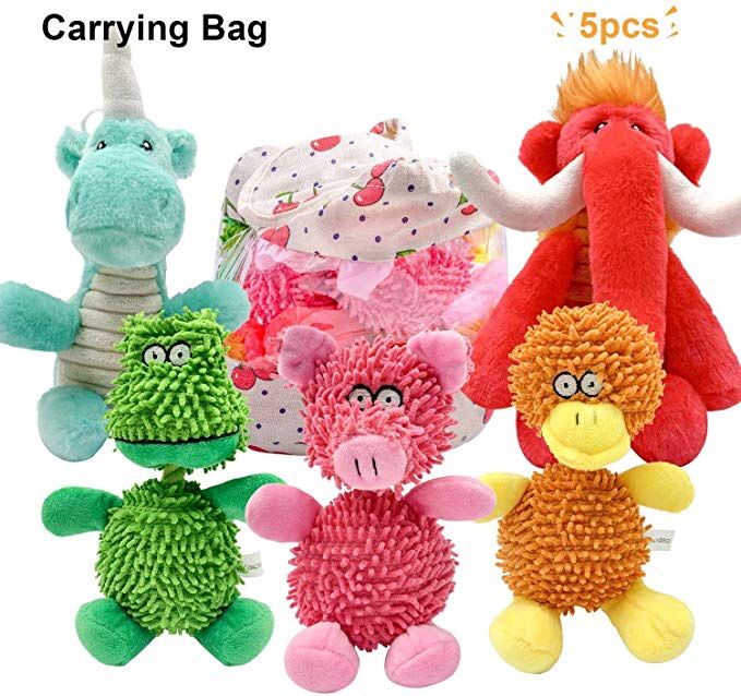 5 Pack Dog Squeaky Toys for Small Medium Dogs, Pet Toys, Cute Plush Toys with Carrying Bag Christmas gift