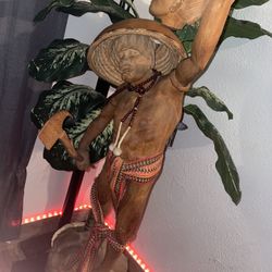 Antique Vintage Hand Carved Wooden Sculpture, “Head Hunter”