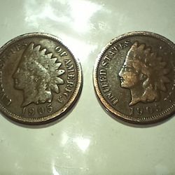 2 1905 Indian Head Pennies 