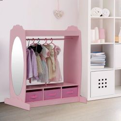 New Kids Pink Armoire Storage Dress-Up Center, Clothing Rack 