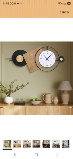 37.7X21Inch Large Modern Wall Clock Geometric Dial-Solid Wood