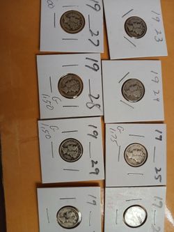 US Mercury Dimes 1923 tru 1930 run 90 % Silver