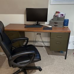 Army Green And Wood Desk