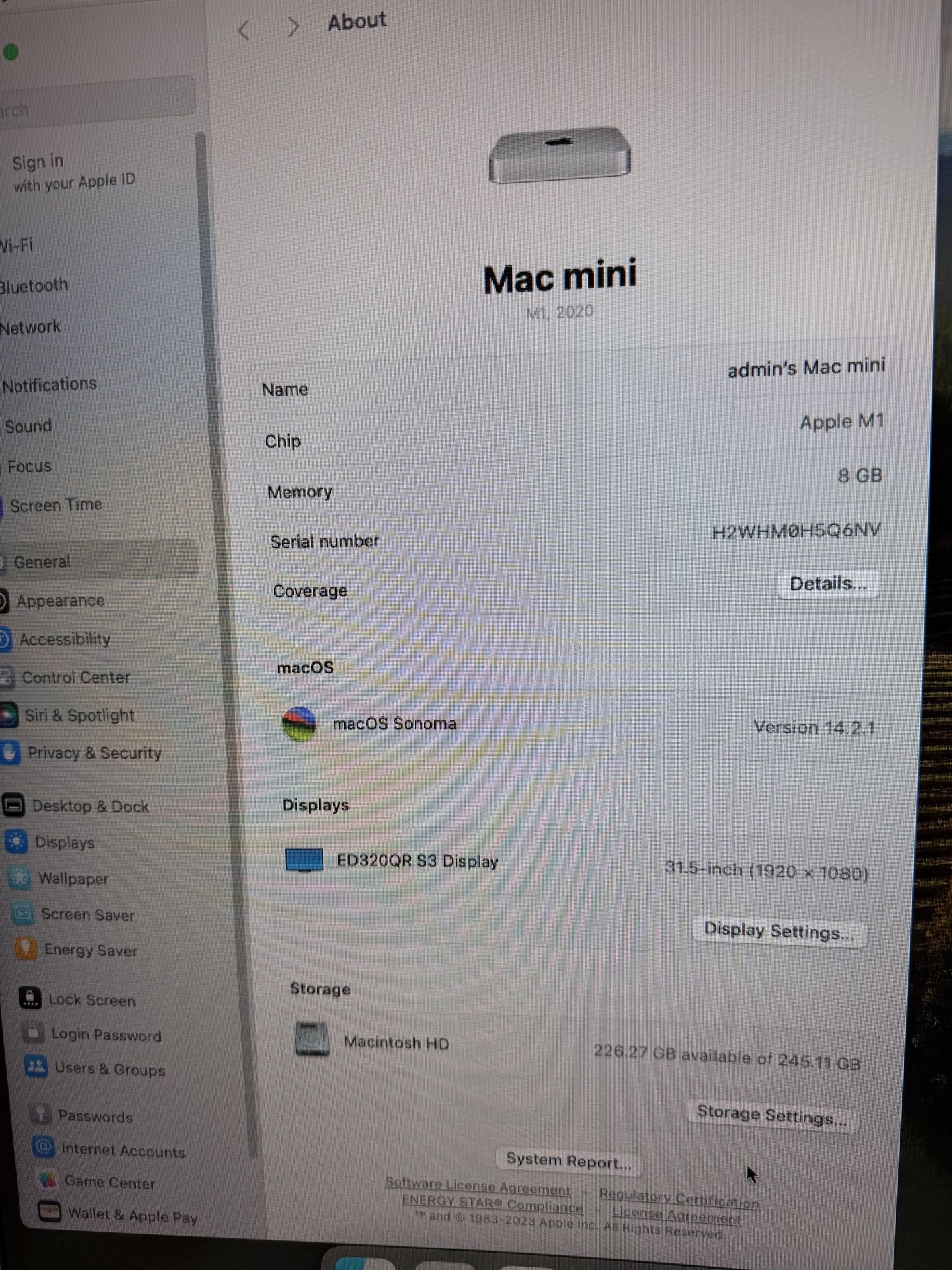 M1 Mac Mini 8-Core CPU / 8-Core GPU 256GB / 8GB