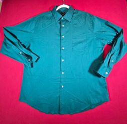 Arrow Fitted Stretch Sz 17.5 Dark Green Long Sleeve Dress Shirt