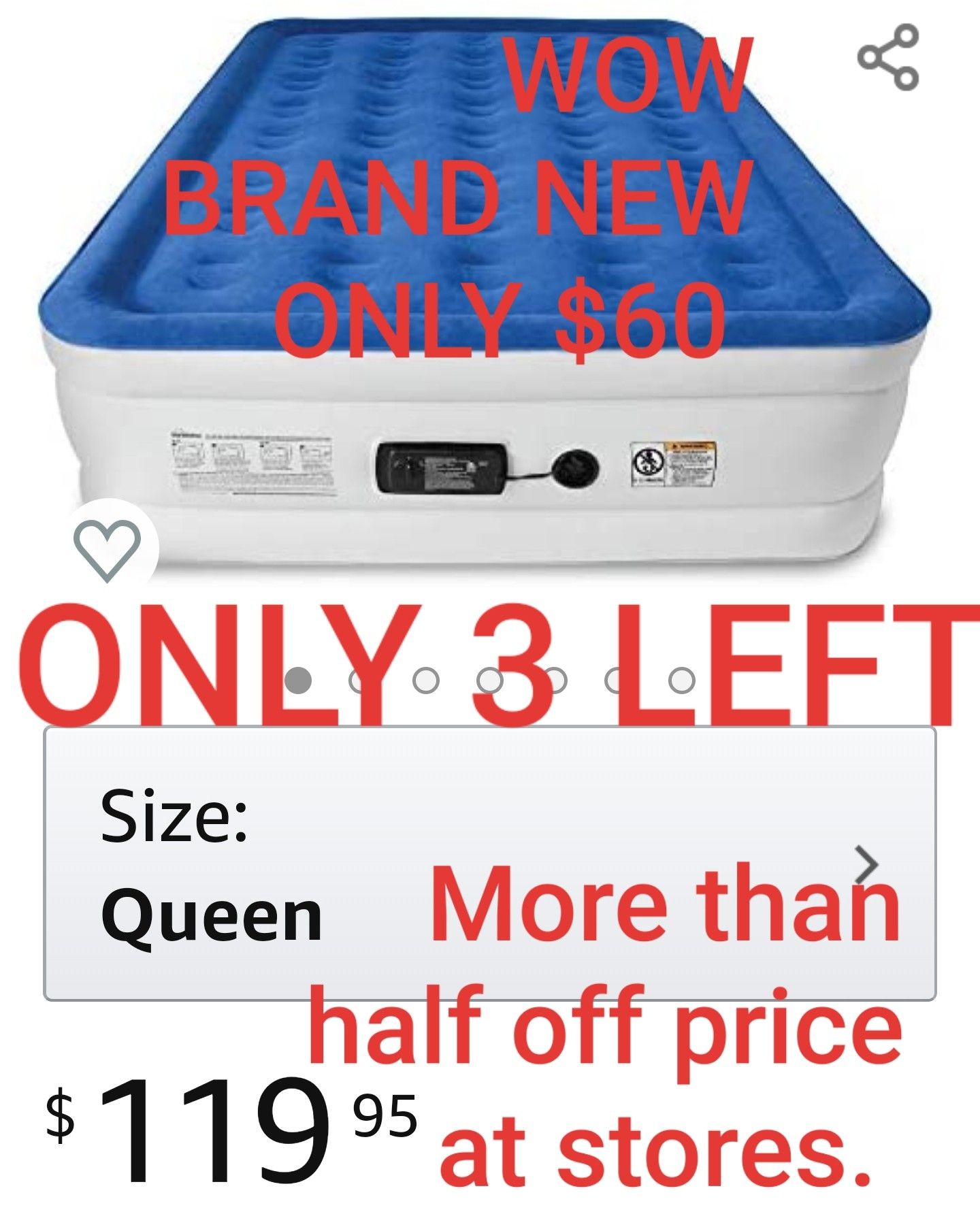 SOUND ASLEEP QUEEN RAISED AIR MATTRESS BUILT IN PUMP AMAZING DEAL, BUY