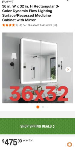 36 in. W x 32 in. H Rectangular 3-Color Dynamic Flow Lighting Surface/Recessed Medicine Cabinet with Mirror