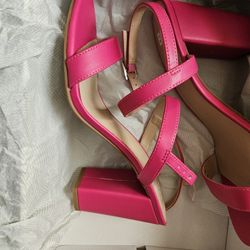 Pink, Thick Block Heeled, Open Toes Heels