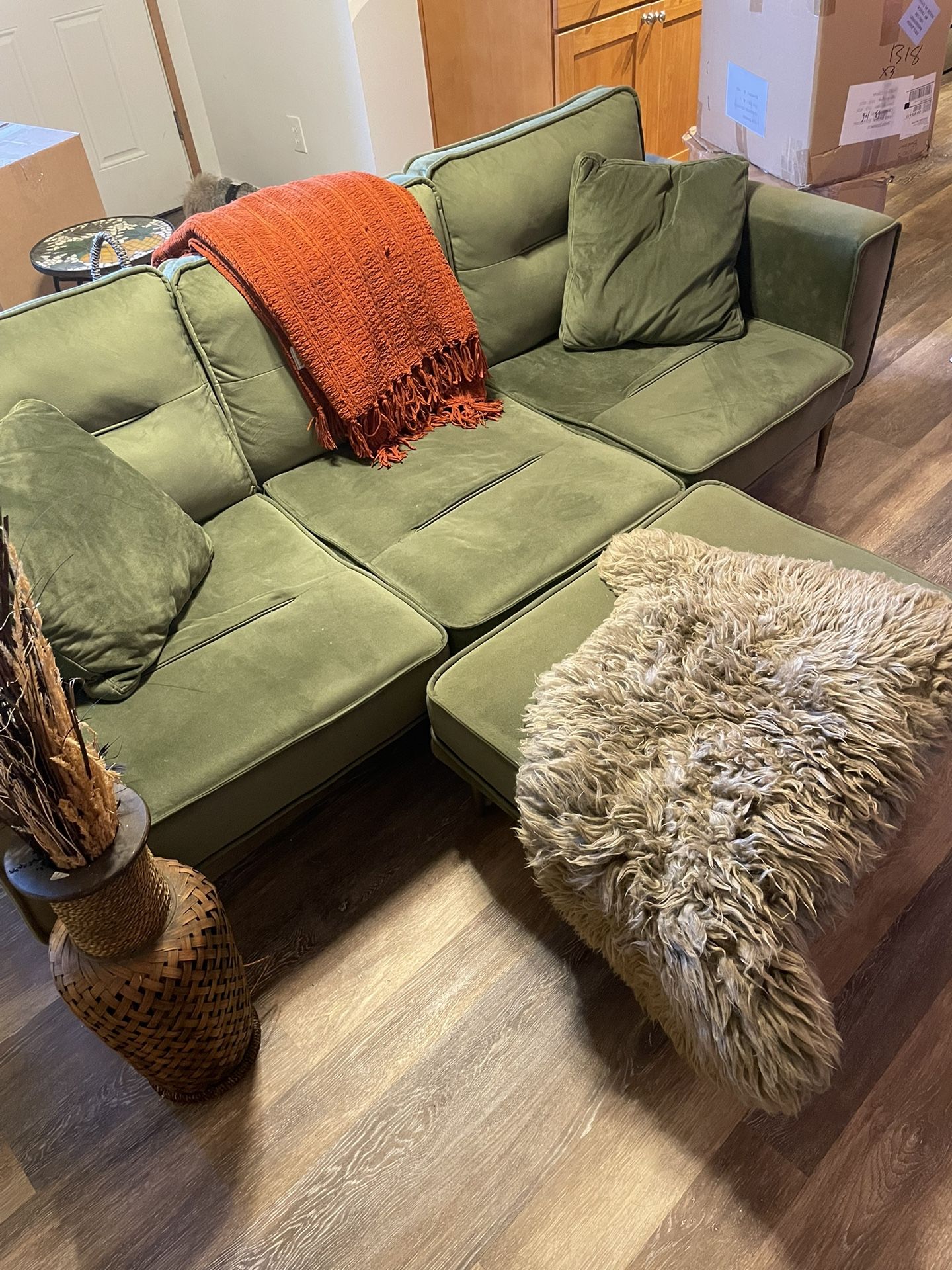 Green Couch W/ Paired Ottoman