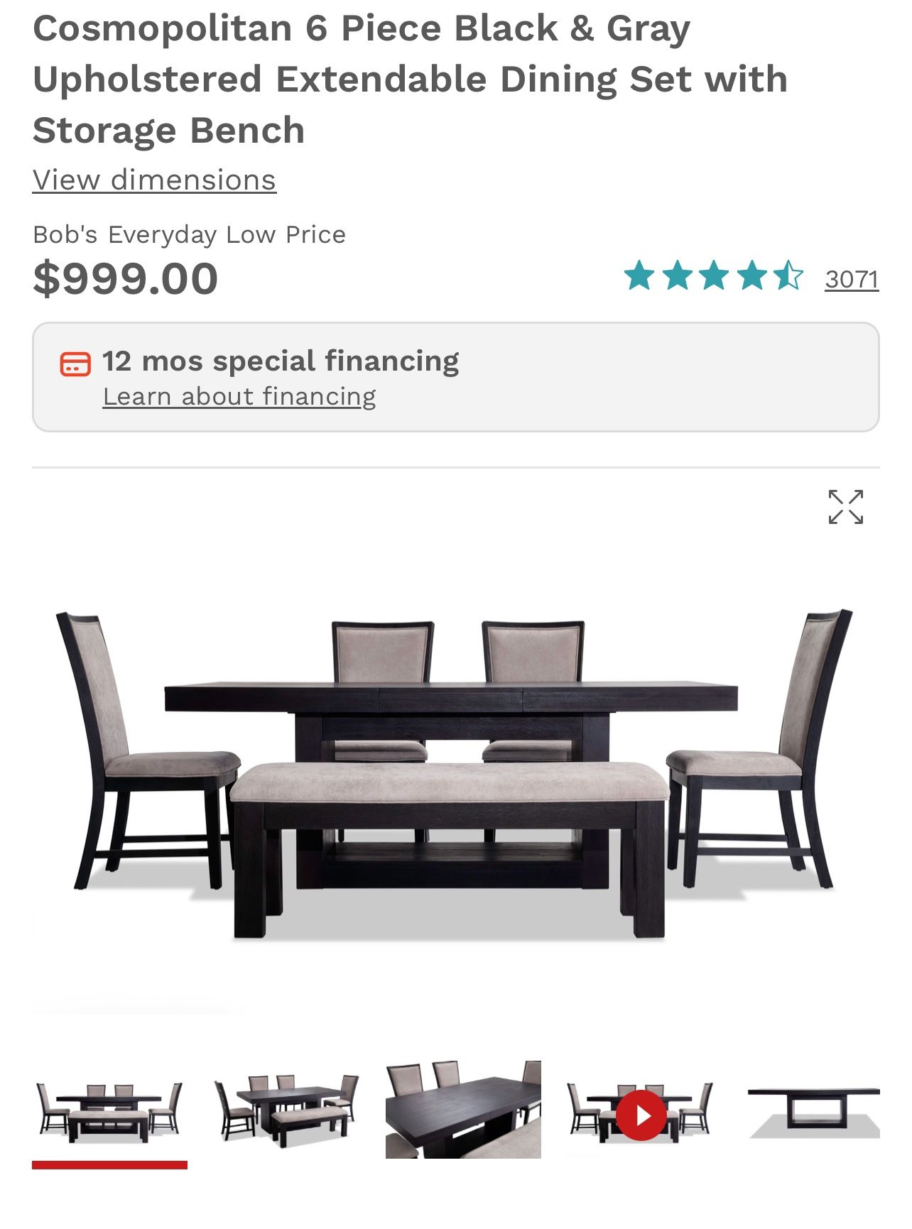 Cosmopolitan 6 Piece Black & Gray Dinning Set
