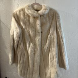 Kaufmann’s Oscar de la Renta Rare White Mink Fur Vintage Coat Jacket 