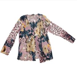 Vintage Alberto Makali Size Medium Purple Mixed Print Cardigan Tank Sequins NWT