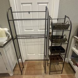 Bathroom shelves 60 X25 Deed 8 Goes behind the toilet, And Small 56x 13 Deep 11 Like New Including Basket 