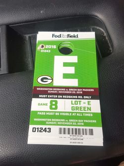 Redskins Packers Parking Pass Tickets