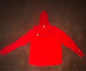 Champion Red Long Sleeve Hooded Shirt