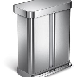 simplehuman 58 Liter/15.3 Gallon Step Can Liner Pocket, Brushed Stainless Steel Dual Compartment Recycler