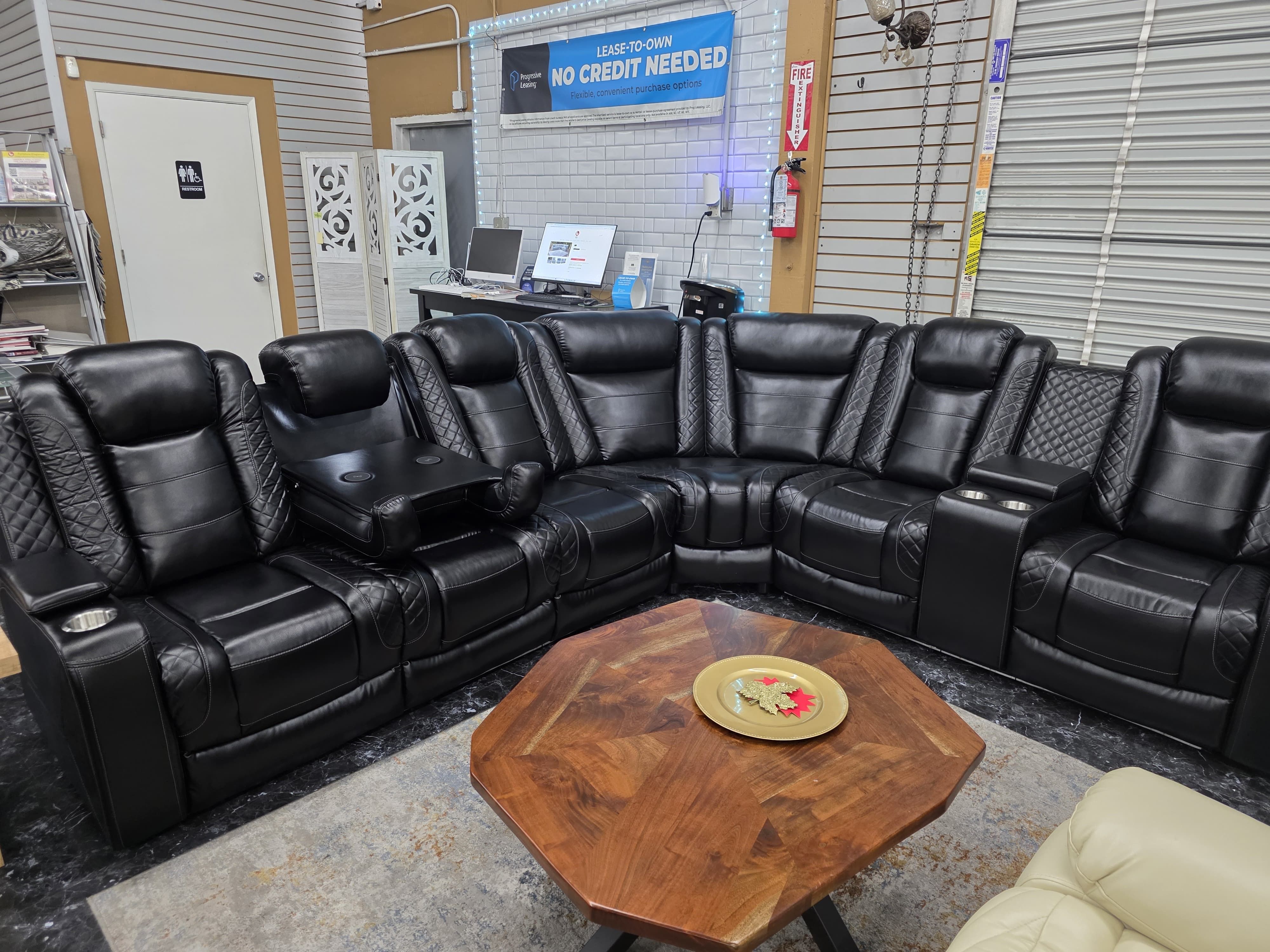 STORE CLOSING SPECIAL - Black Power Reclining Leather Sectional