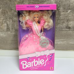 The 1992 Wal-Mart 30th Anniversary Star Barbie is a special doll that was released in collaboration with Wal-Mart to celebrate their 30th anniversary.