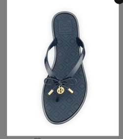 Tory Burch Navy Jelly Bow Logo-charm Thong Sandals