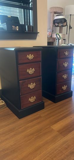 pair of Two-Tone 4-Drawer Nightstands